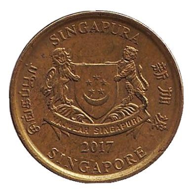Монета 5 центов. 2017 год, Сингапур. Театр Эспланада.