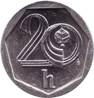Монета 20 геллеров. 2001 год, Чехия. Монета 20 геллеров. 2001 год, Чехия.