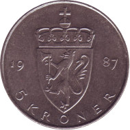 Монета 5 крон. 1987 год, Норвегия. Монета 5 крон. 1987 год, Норвегия.