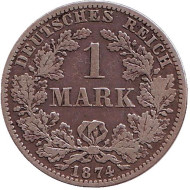Монета 1 марка. 1874 год (А), Германская империя. Монета 1 марка. 1874 год (А), Германская империя.