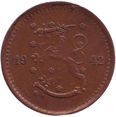 Монета 50 пенни. 1942 год, Финляндия. ("S" - приподнята)