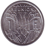 Монета 1 франк. 1964 год, Реюньон. Сахарный тростник.