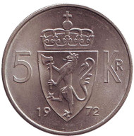 Монета 5 крон. 1972 год, Норвегия.