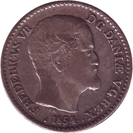 Монета 4 скиллинг-ригсмёнта. 1854 год, Дания.