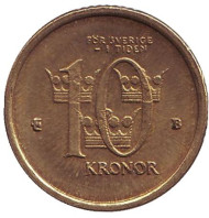 Монета 10 крон. 2001 год, Швеция. Монета 10 крон. 2001 год, Швеция.