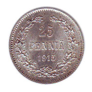 Монета 25 пенни. 1915 год, Финляндия в составе Российской Империи. Монета 25 пенни. 1915 год, Финляндия в составе Российской Империи.