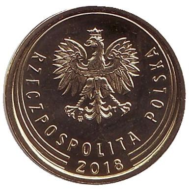 Монета 2 гроша. 2018 год, Польша. Дубовые листья.