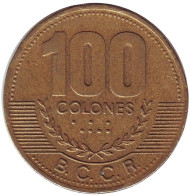 Монета 100 колонов. 1998 год, Коста-Рика. Монета 100 колонов. 1998 год, Коста-Рика.