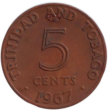 Монета 5 центов. 1967 год, Тринидад и Тобаго.