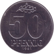 Монета 50 пфеннигов. 1981 год (A), ГДР. BU. Монета 50 пфеннигов. 1981 год (A), ГДР. BU.