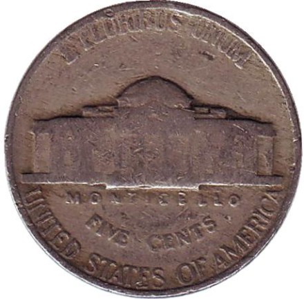 Монета 5 центов. 1941 год, США. Джефферсон. Монтичелло.