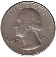 Монета 25 центов. 1986 (P) год, США. Вашингтон. Монета 25 центов. 1986 (P) год, США. Вашингтон.