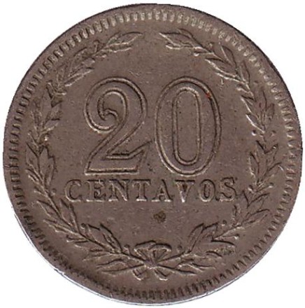 Монета 20 сентаво. 1923 год, Аргентина. Монета 20 сентаво. 1923 год, Аргентина.
