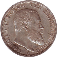 Монета 3 марки. 1909 год, Германская империя. Вюртемберг. Монета 3 марки. 1909 год, Германская империя. Вюртемберг.