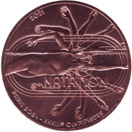 Монета 1/4 евро. 2021 год, Франция. XXXIII летние Олимпийские игры, Париж 2024. Плавание.