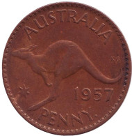 Монета 1 пенни. 1957 год, Австралия. Кенгуру. Монета 1 пенни. 1957 год, Австралия. Кенгуру.