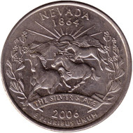 Монета 25 центов (D). 2006 год, США. Невада. Штат № 36. Монета 25 центов (D). 2006 год, США. Невада. Штат № 36.