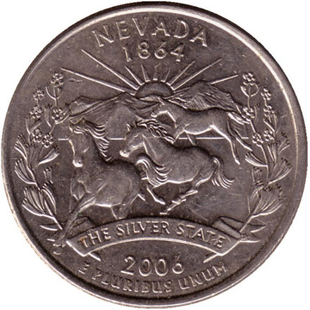 Монета 25 центов (D). 2006 год, США. Невада. Штат № 36.