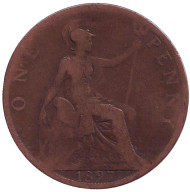 Монета 1 пенни. 1897 год, Великобритания. Монета 1 пенни. 1897 год, Великобритания.