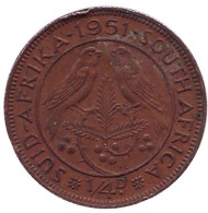 Монета 1/4 пенни (фартинг). 1951 год, ЮАР. Птицы. Монета 1/4 пенни (фартинг). 1951 год, ЮАР. Птицы.