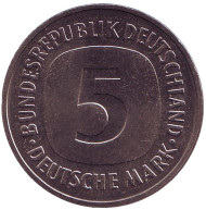 Монета 5 марок. 1977 год (D), ФРГ. Монета 5 марок. 1977 год (D), ФРГ.