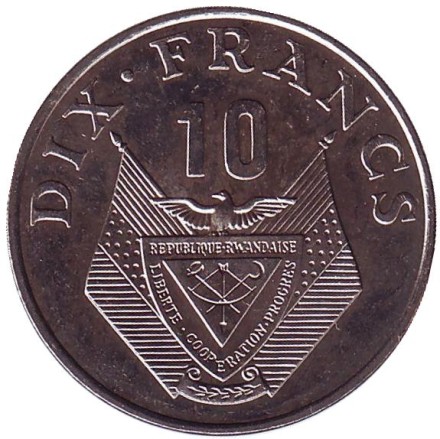 Монета 10 франков. 1985 год, Руанда. Веточка кофейного дерева. Монета 10 франков. 1985 год, Руанда. Веточка кофейного дерева.