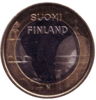 Монета 5 евро. 2012 год. Финляндия. Успенский и Кафедральный соборы.