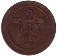 Монета 2 эре. 1880 год, Швеция. Монета 2 эре. 1880 год, Швеция.