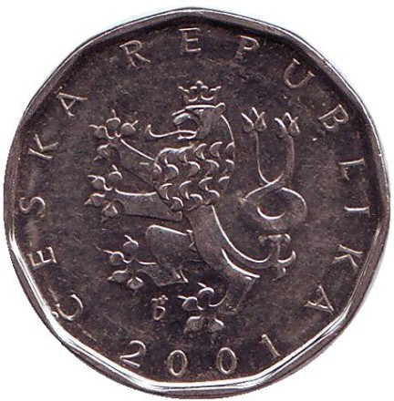 Монета 2 кроны. 2001 год, Чехия.