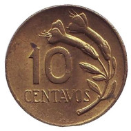 Монета 10 сентаво. 1966 год, Перу. Монета 10 сентаво. 1966 год, Перу.