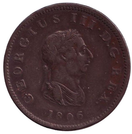Монета 1/2 пенни. 1806 год, Великобритания. Георг III.