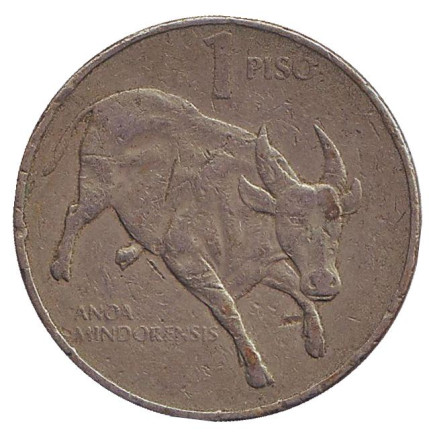 Монета 1 песо. 1986 год, Филиппины. Буйвол.