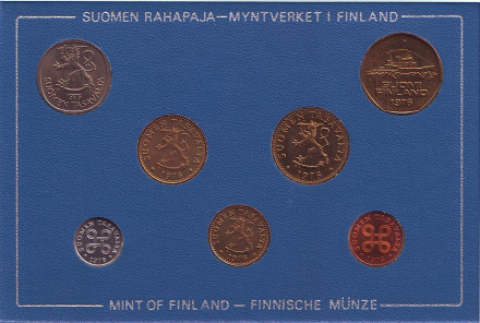 Набор монет Финляндии (7 шт), 1976 год, Финляндия. (в банковской упаковке)