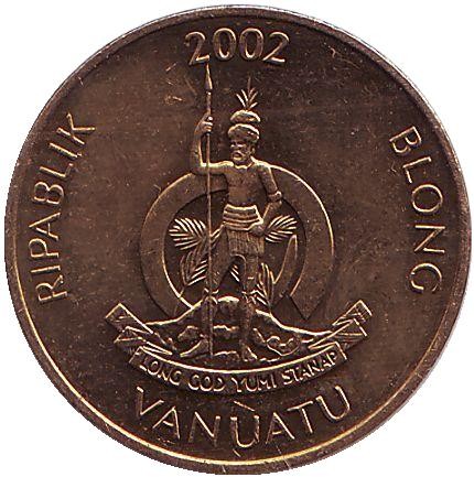 Монета 2 вату. 2002 год, Вануату. Ракушка.