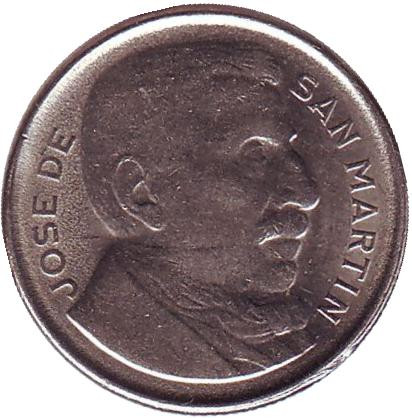 Монета 10 сентаво. 1951 год, Аргентина. Генерал Хосе де Сан-Мартин.