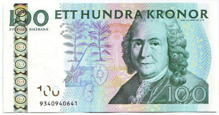Банкнота 100 крон. 2009 год, Швеция. Карл Линней.