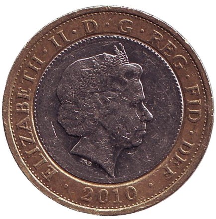 Монета 2 фунта. 2010 год, Великобритания. 100 лет со дня смерти Флоренс Найтингейл.