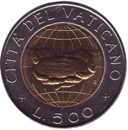Монета 500 лир. 1992 год, Ватикан. Хлеб для мира.