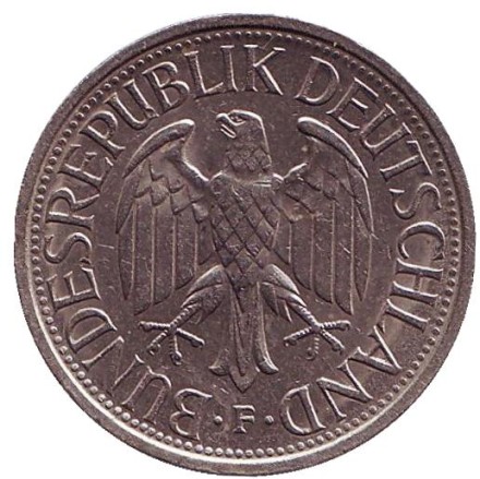 Монета 1 марка. 1980 год (F), ФРГ.