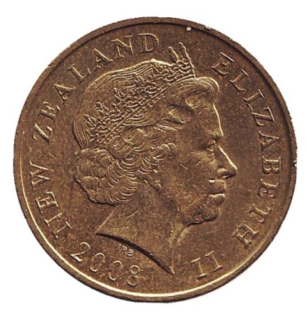 Монета 2 доллара. 2008 год, Новая Зеландия. Белая цапля. Монета 2 доллара. 2008 год, Новая Зеландия. Белая цапля.