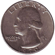 Монета 25 центов. 1970 (D) год, США. Вашингтон. Монета 25 центов. 1970 (D) год, США. Вашингтон.