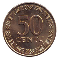 Монета 50 центов, 1997 год, Литва. UNC.