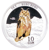 Монета 10 сомов. 2014 год, Киргизия. Филин. "Красная книга". Монета 10 сомов. 2014 год, Киргизия. Филин. "Красная книга".