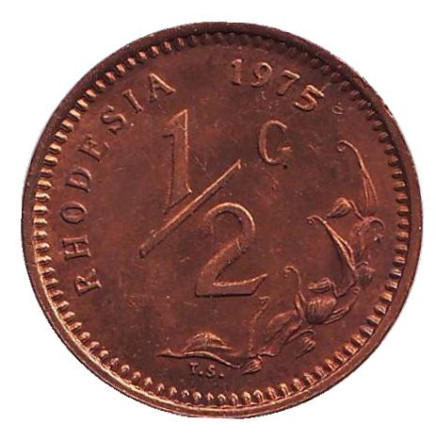 Монета 1/2 цента. 1975 год, Родезия. aUNC.