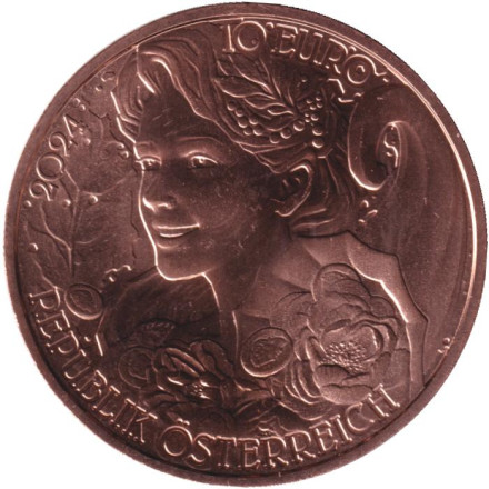 Монета 10 евро. 2024 год, Австрия. Язык цветов. Пион. Монета 10 евро. 2024 год, Австрия. Язык цветов. Пион.