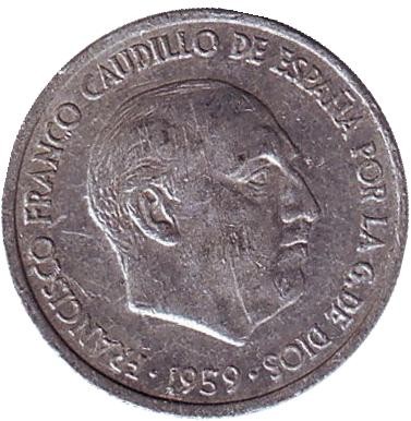 Монета 10 сентимо. 1959 год, Испания. Монета 10 сентимо. 1959 год, Испания.