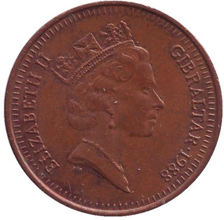 Монета 1 пенни. 1988 год, Гибралтар. Берберская куропатка. (AС).