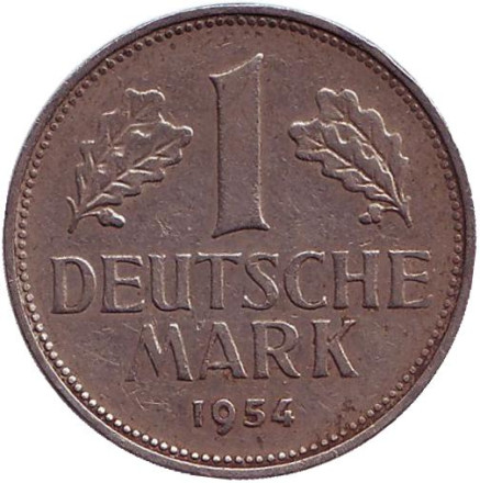 Монета 1 марка. 1954 год (F), ФРГ.