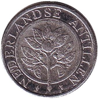 Монета 5 центов, 1999 год, Нидерландские Антильские острова. Цветок апельсинового дерева.