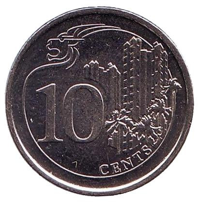 Монета 10 центов. 2015 год, Сингапур. Архитектура.